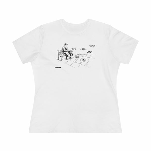 Feeding drones at the park Women's Premium Tee for Drone enthusiasts